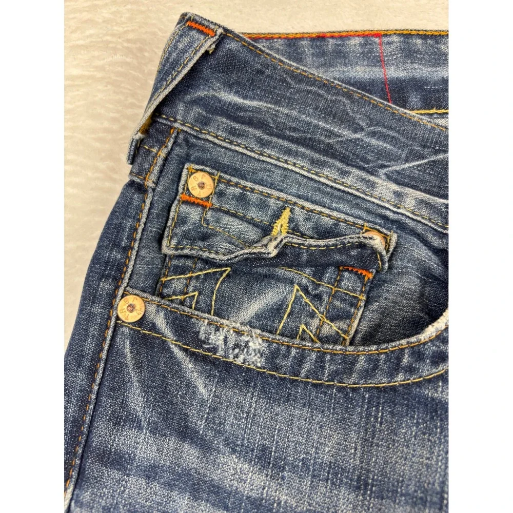 True Religion Men's 36x36 Jeans Dark Skinny Washed Distressed Denim